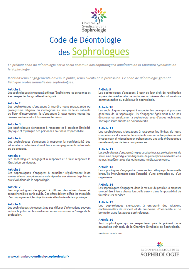 Code de déontologie des Sophrologues